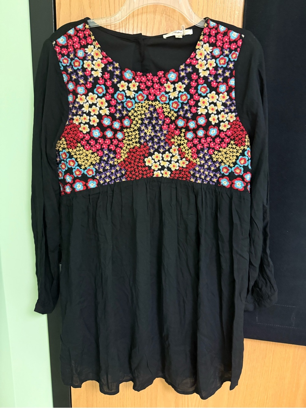 Andree by Unit Black Tunic Dress with Colorful Floral Embroidered Bodice